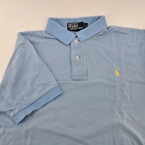 Polo Ralph Lauren Mens Blue Cotton Pique Polo Shirt Large Yellow Pony